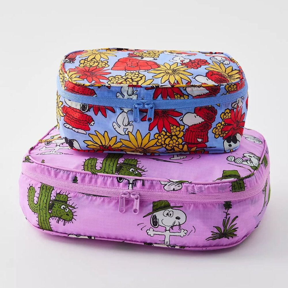BAGGU x Peanuts NWT Baggu Packing Cube Set - Peanuts (Floral Snoopy, Pink Spike) - Picture 2 of 8